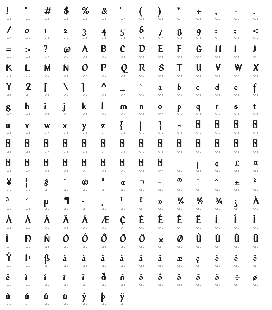 DinahVAA Bold Character Map