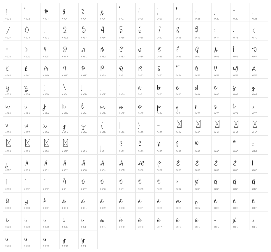 Dinamica Character Map