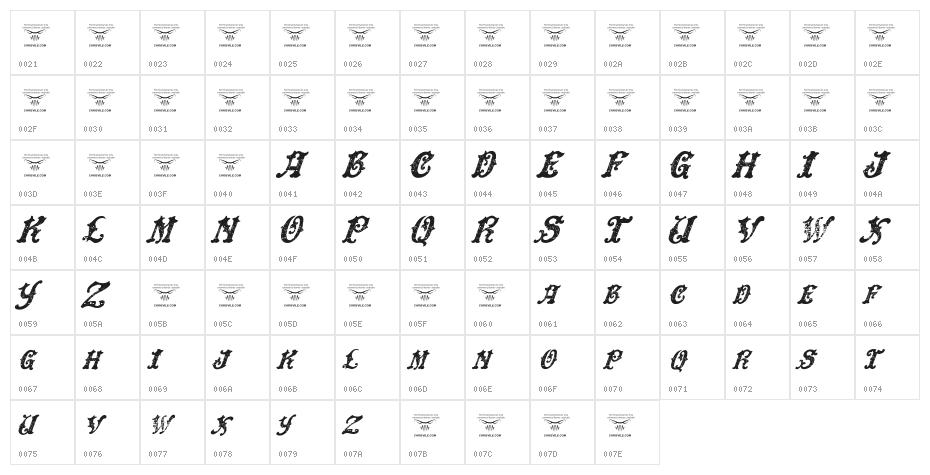 DinglE HuckleberrY Italic Character Map