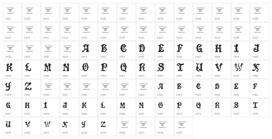 DinglE HuckleberrY Regular Character Map