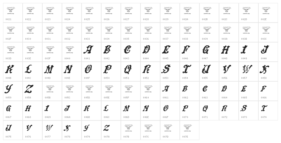 DinglEHuckleberrY-Italic Character Map