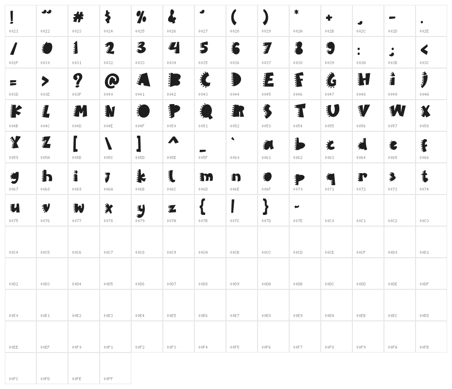 Dino Roar Regular Character Map