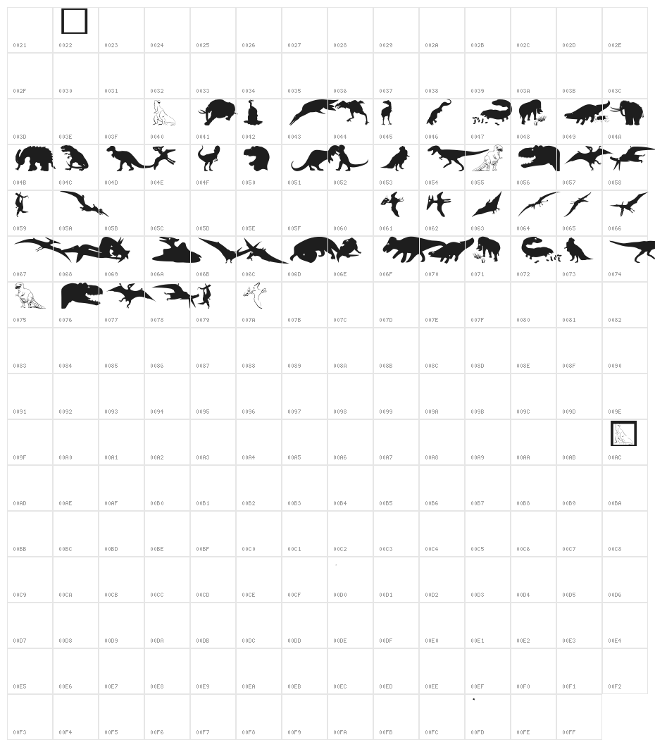 DinoSilhouettes Character Map