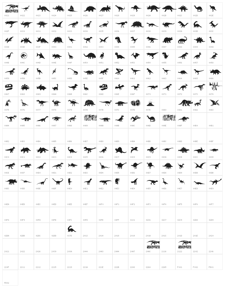 Dinosaur Icons Character Map