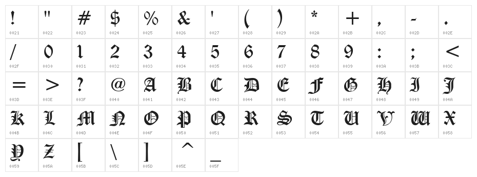 Diploma Regular Character Map