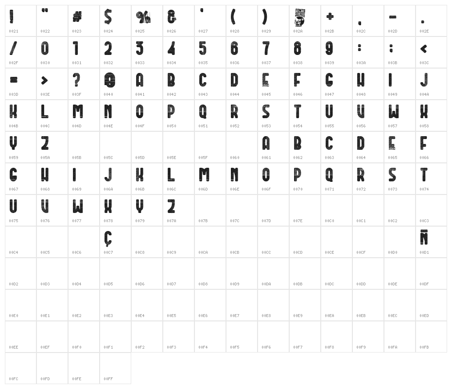 Dirty Deco Character Map