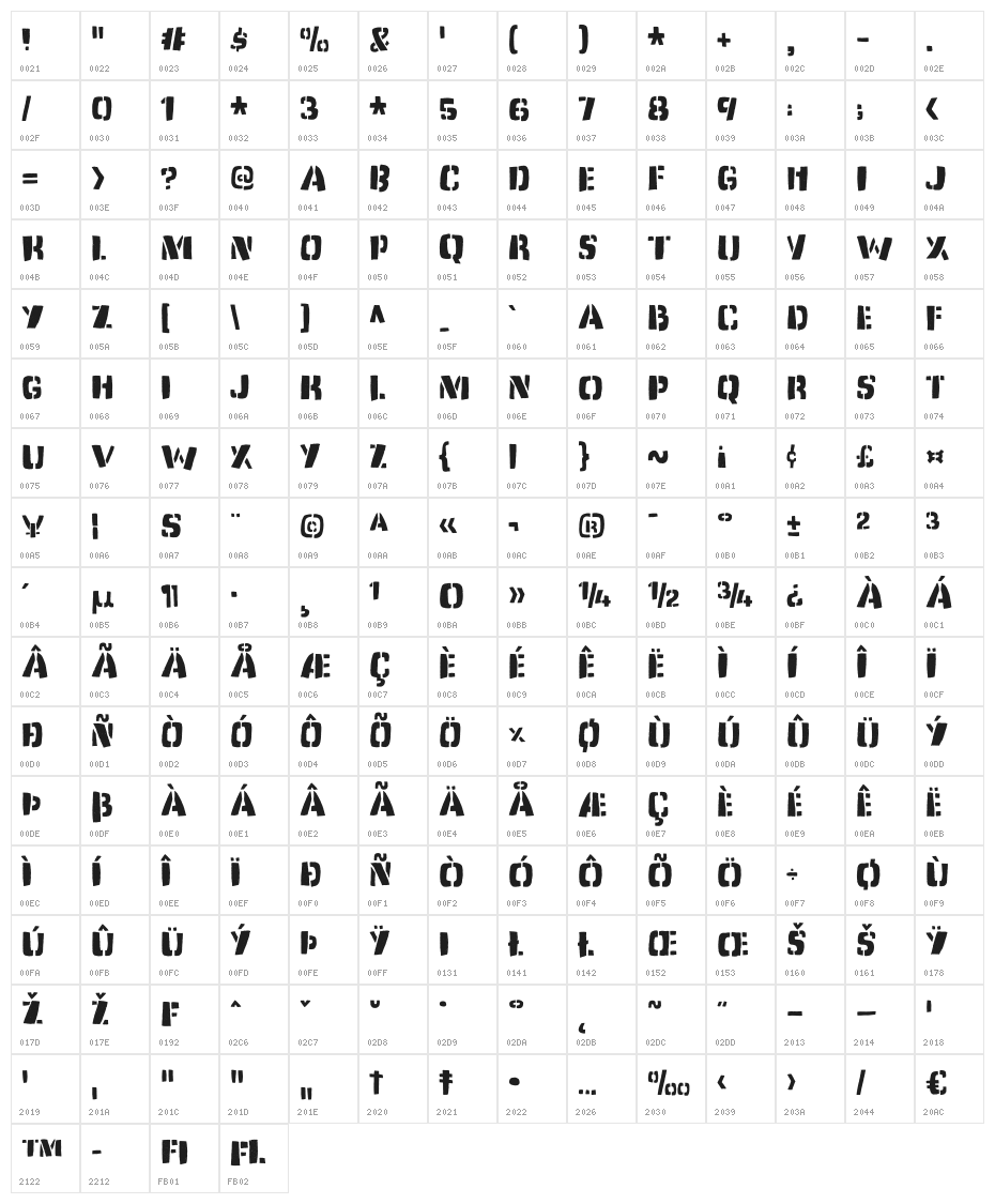 Dirty Jab DEMO Regular Character Map