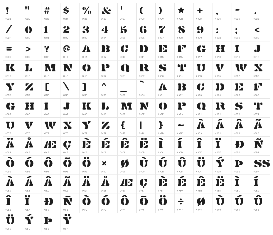 DirtyBakersDozen-Regular Character Map