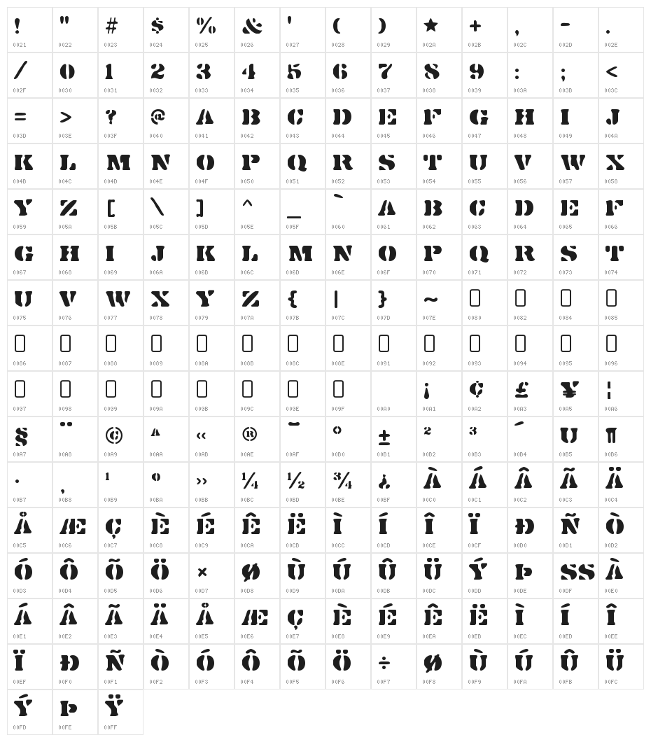 DirtyBakersDozen-Regular Character Map