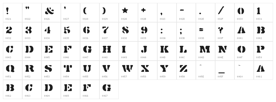 DirtyBakersDozen Character Map