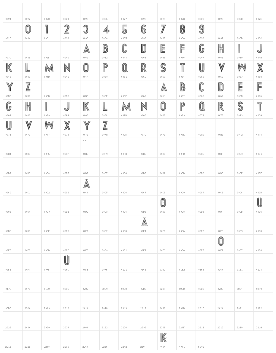 DirtyHatchCaps Character Map