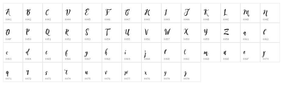 DirtylineRisingBrushFree Character Map
