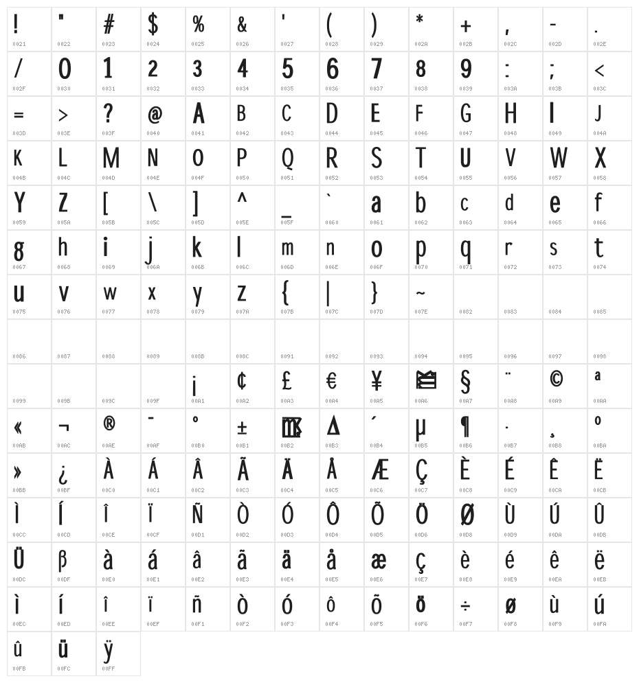 DisProp-Bold Character Map