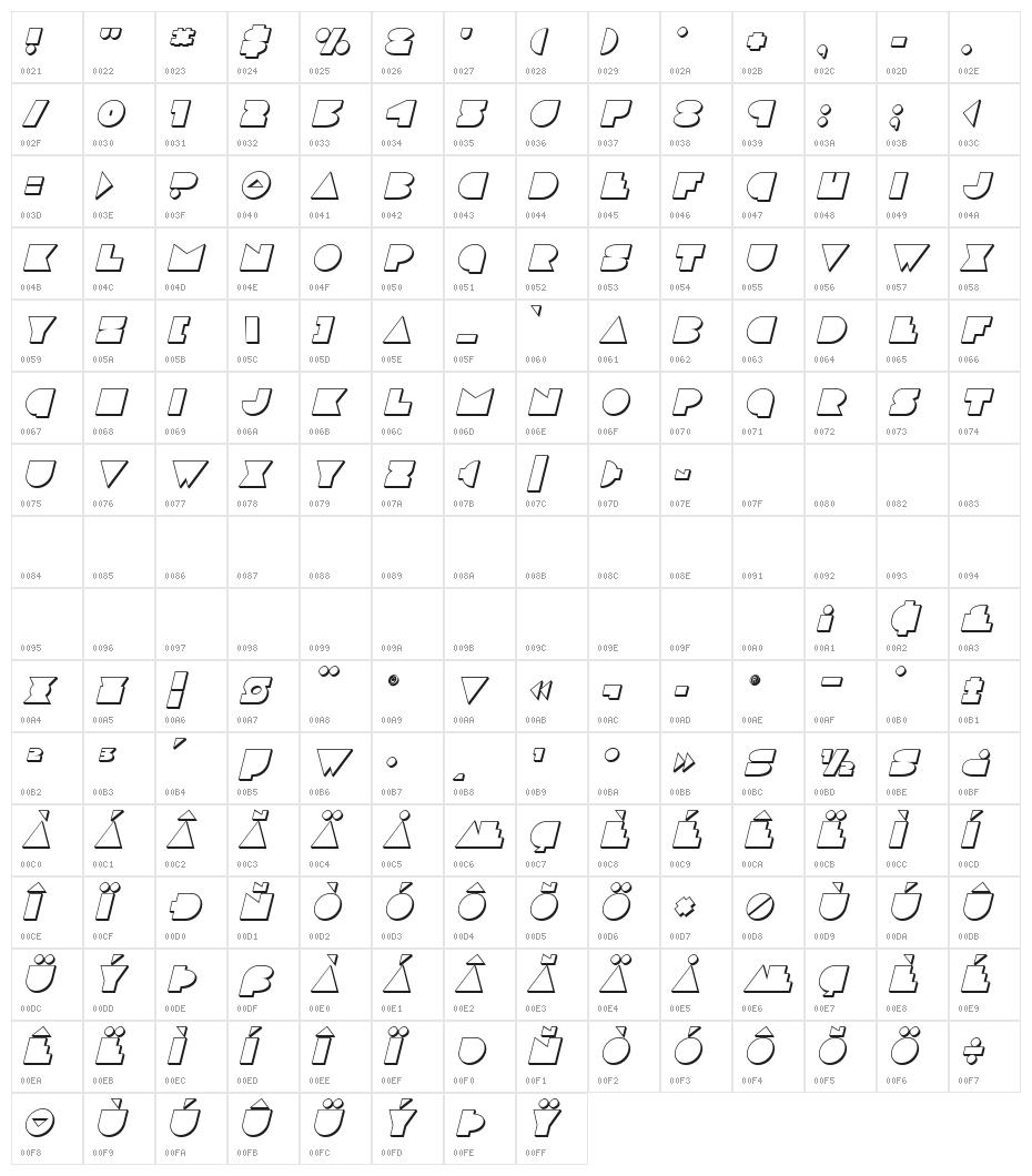 Disco Deck 3D Italic Character Map