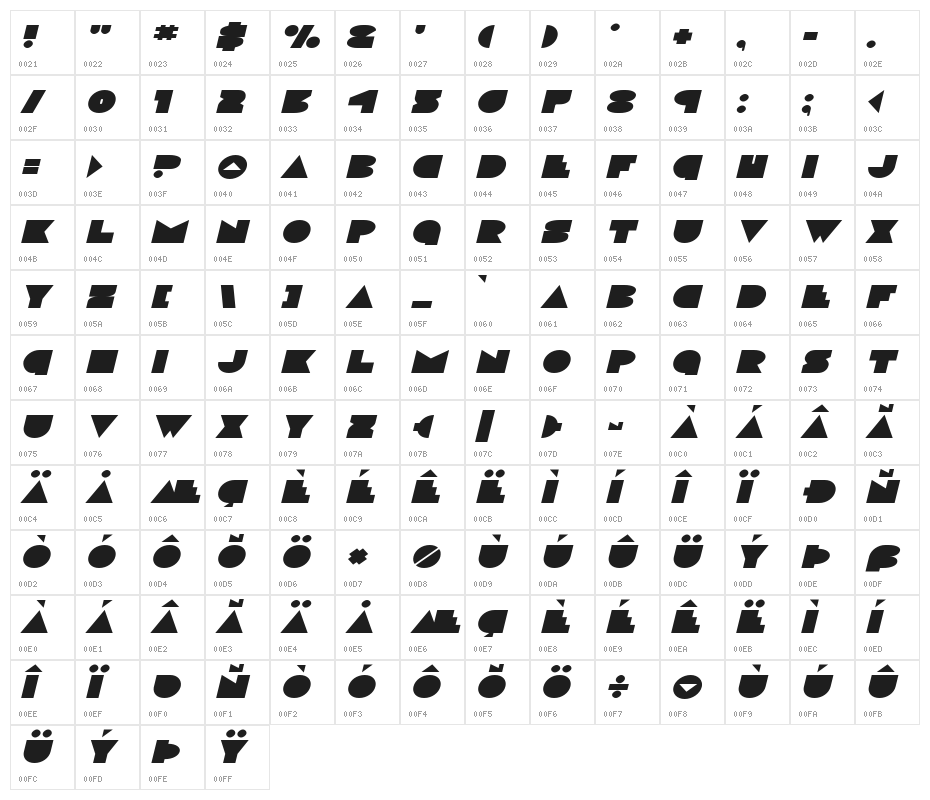 Disco Deck Expanded Italic Character Map