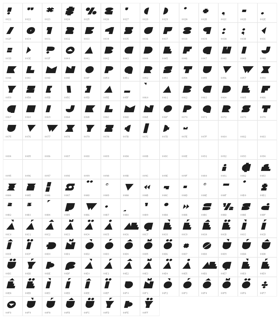 Disco Deck Expanded Italic Character Map
