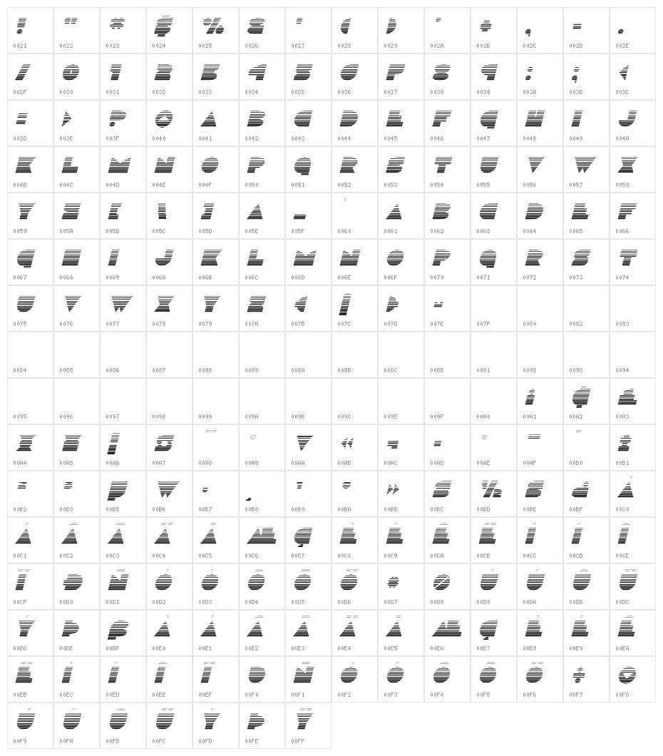 Disco Deck Gradient Italic Character Map