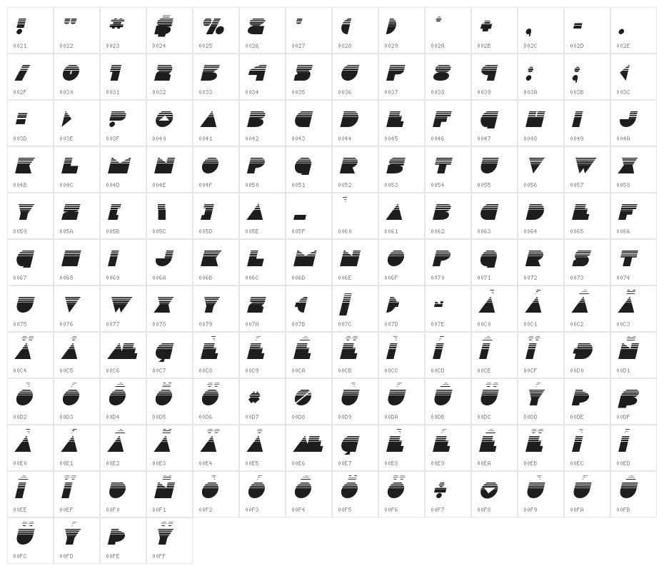 Disco Deck Halftone Italic Character Map