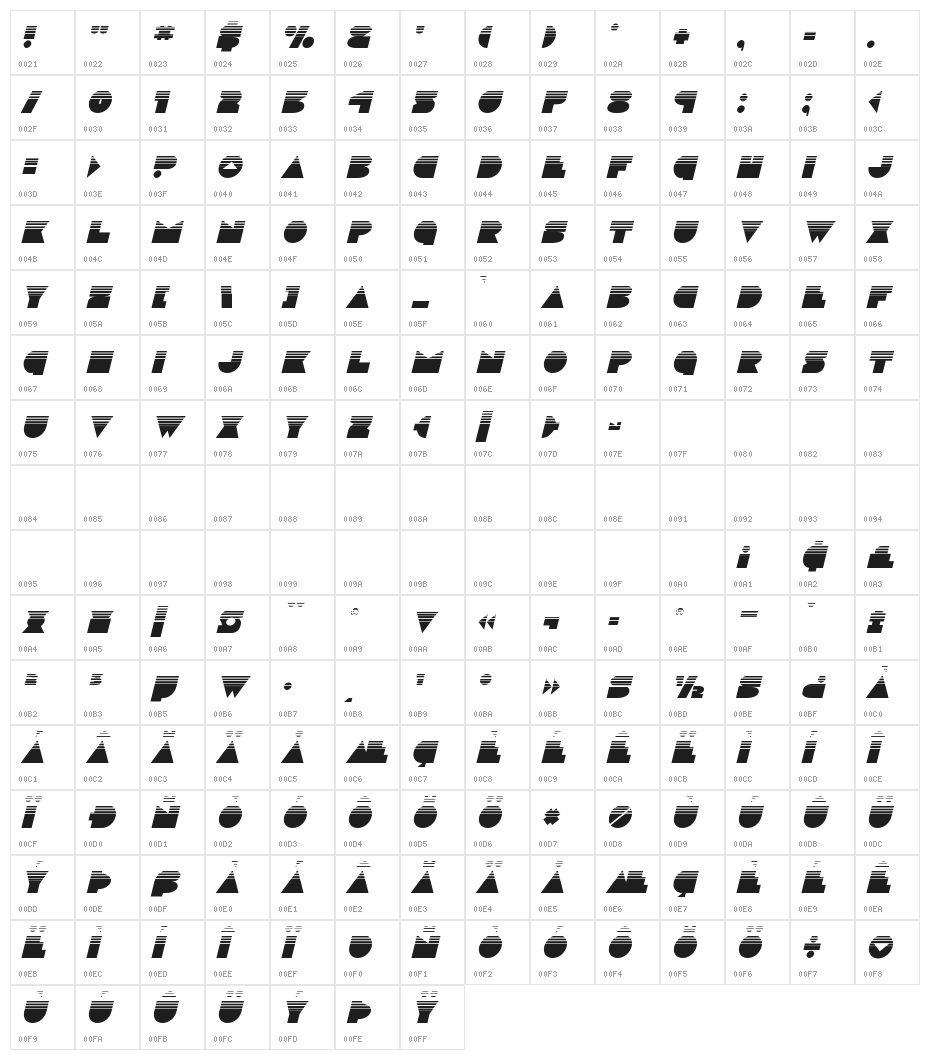 Disco Deck Halftone Italic Character Map