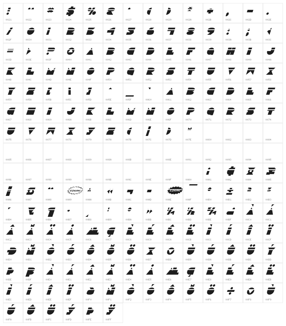 Disco Deck Laser Italic Character Map