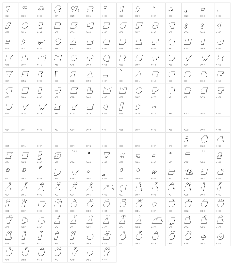Disco Deck Outline Italic Character Map