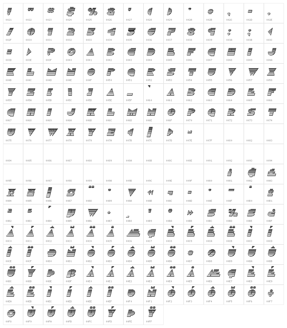 Disco Duck Chrome Italic Character Map