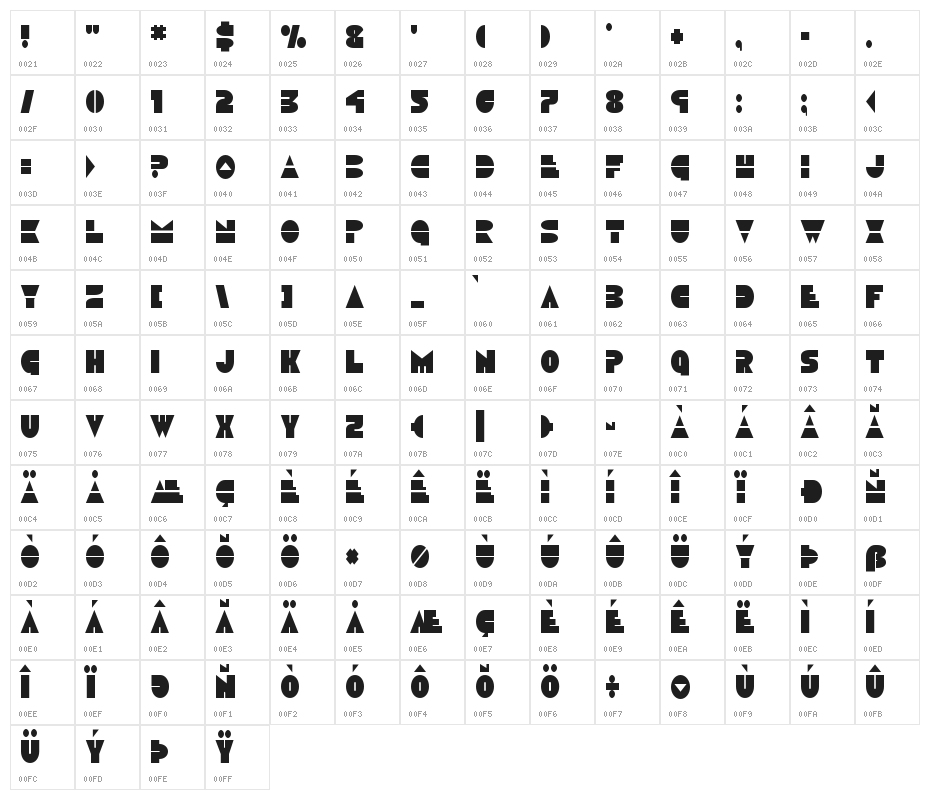 Disco Duck Condensed Character Map