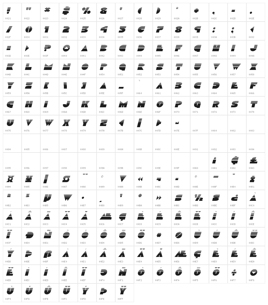 Disco Duck Halftone Italic Character Map