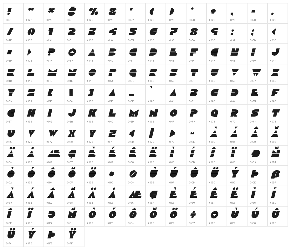 Disco Duck Italic Character Map