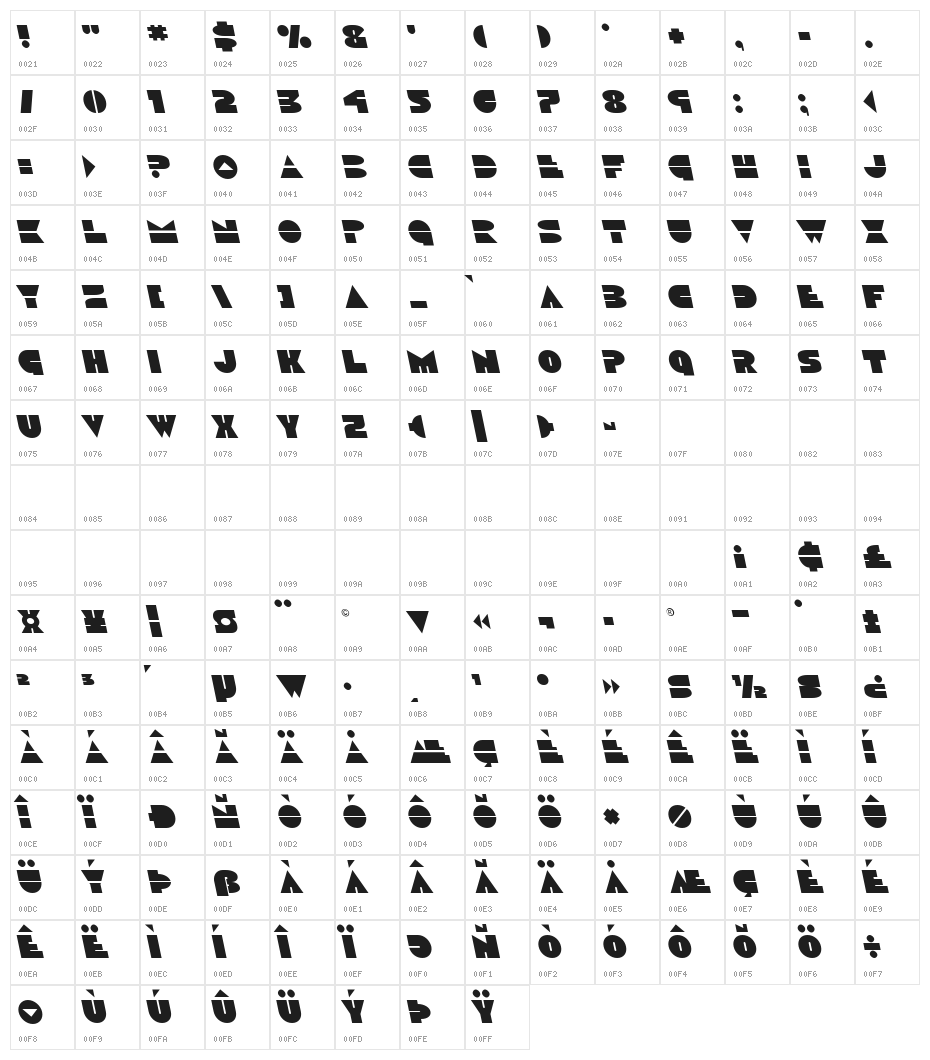 Disco Duck Leftalic Character Map