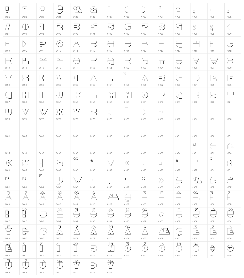 Disco Duck Outline Character Map