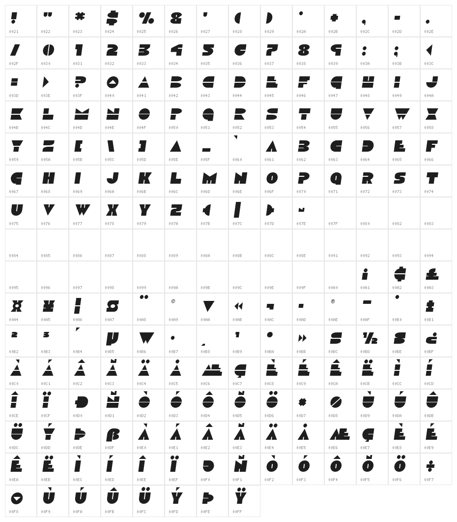 Disco Duck Semi-Italic Character Map