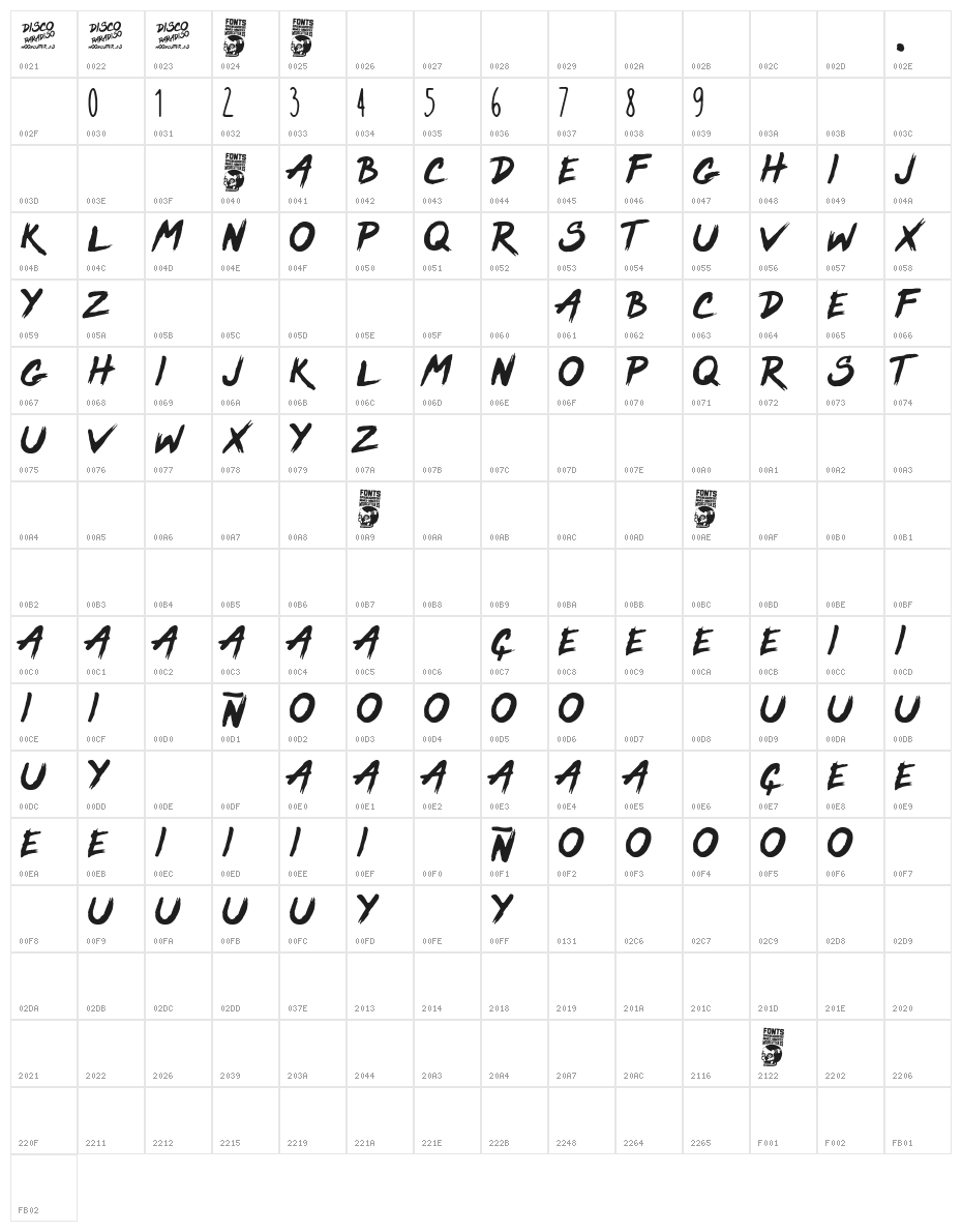 Disco Paradiso Character Map