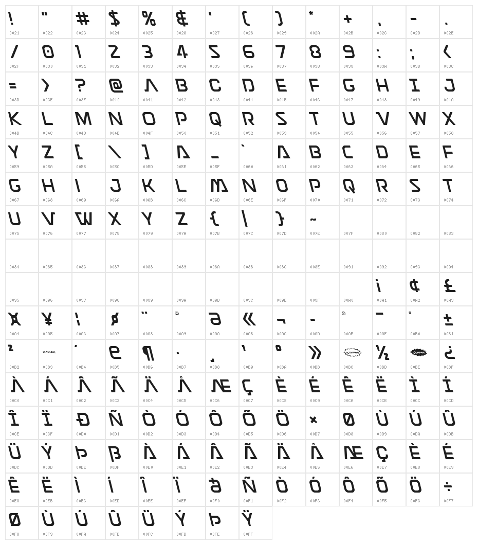 Discotechia Leftalic Character Map