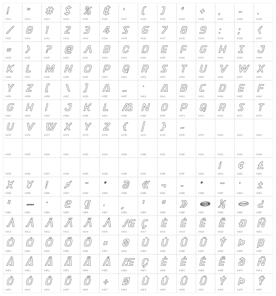 Discotechia Outline Character Map