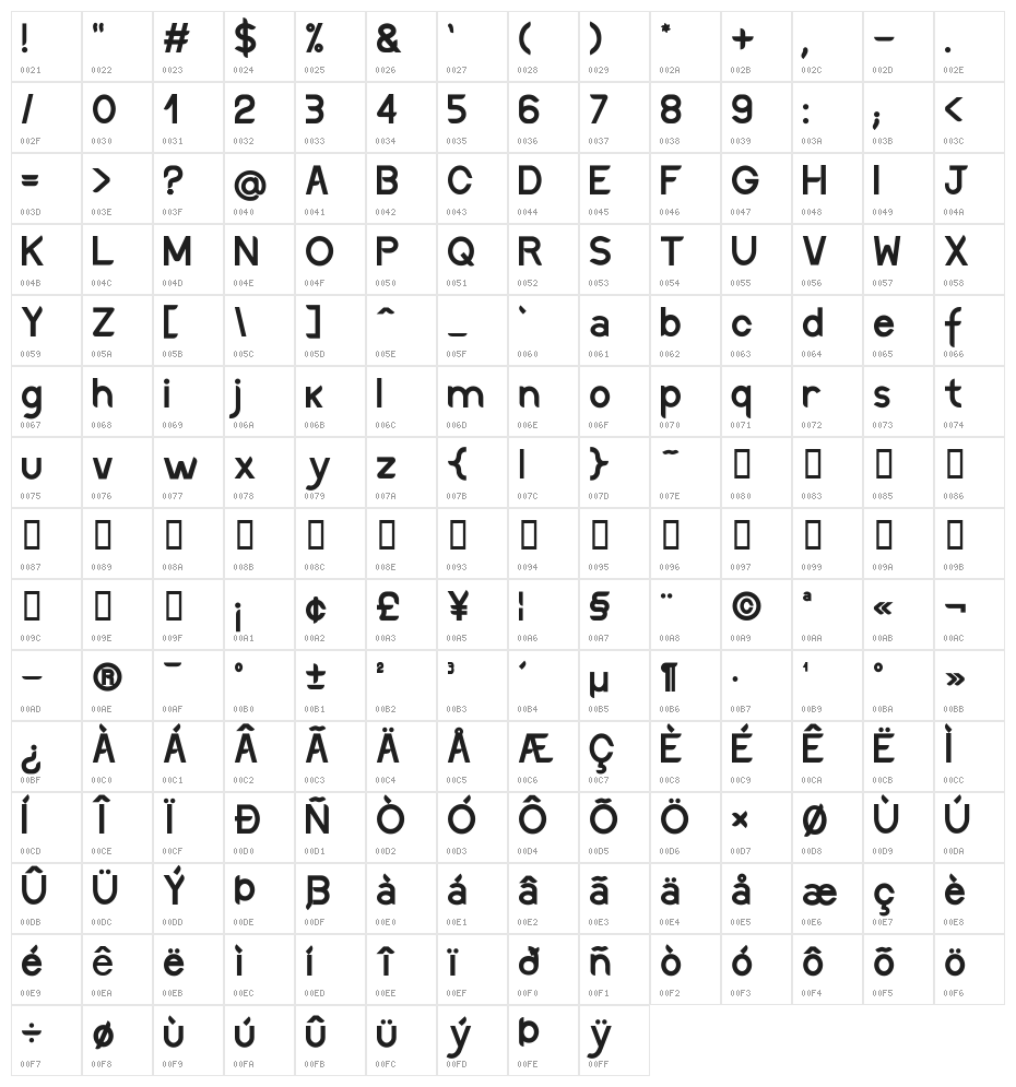 Discreet SemiBold Character Map