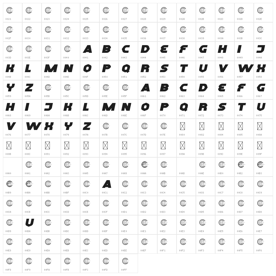 DisplanetDemo Character Map