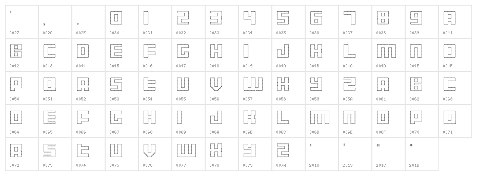 Display Gothic H Regular Character Map