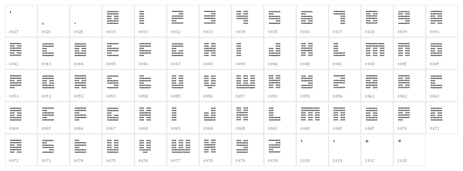 Display Gothic J Regular Character Map