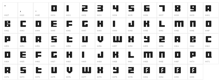 Display Gothic Regular Character Map