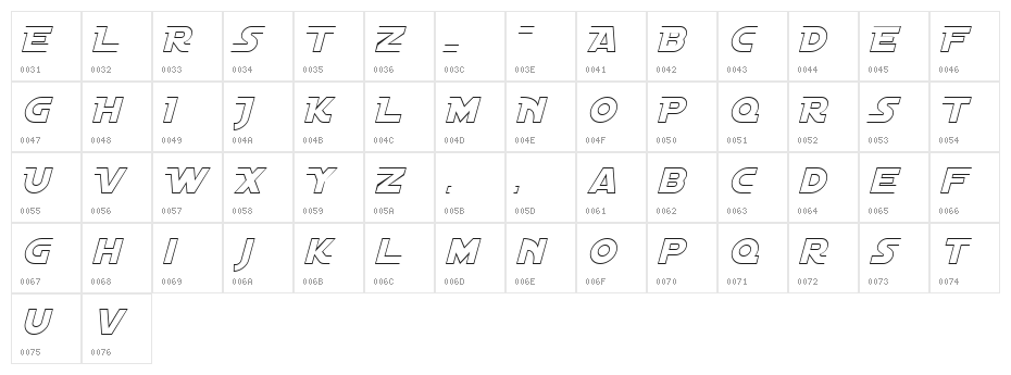 Distant Galaxy AltOutline Italic Character Map
