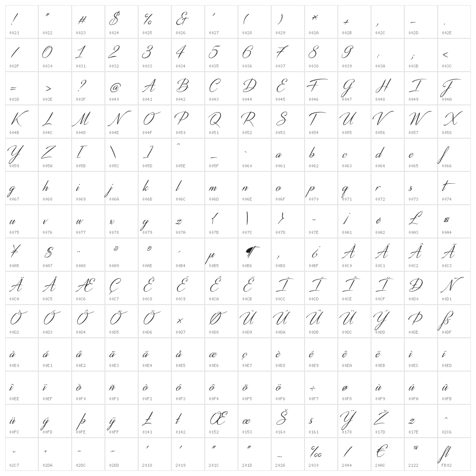 DistantStroke-Medium Character Map