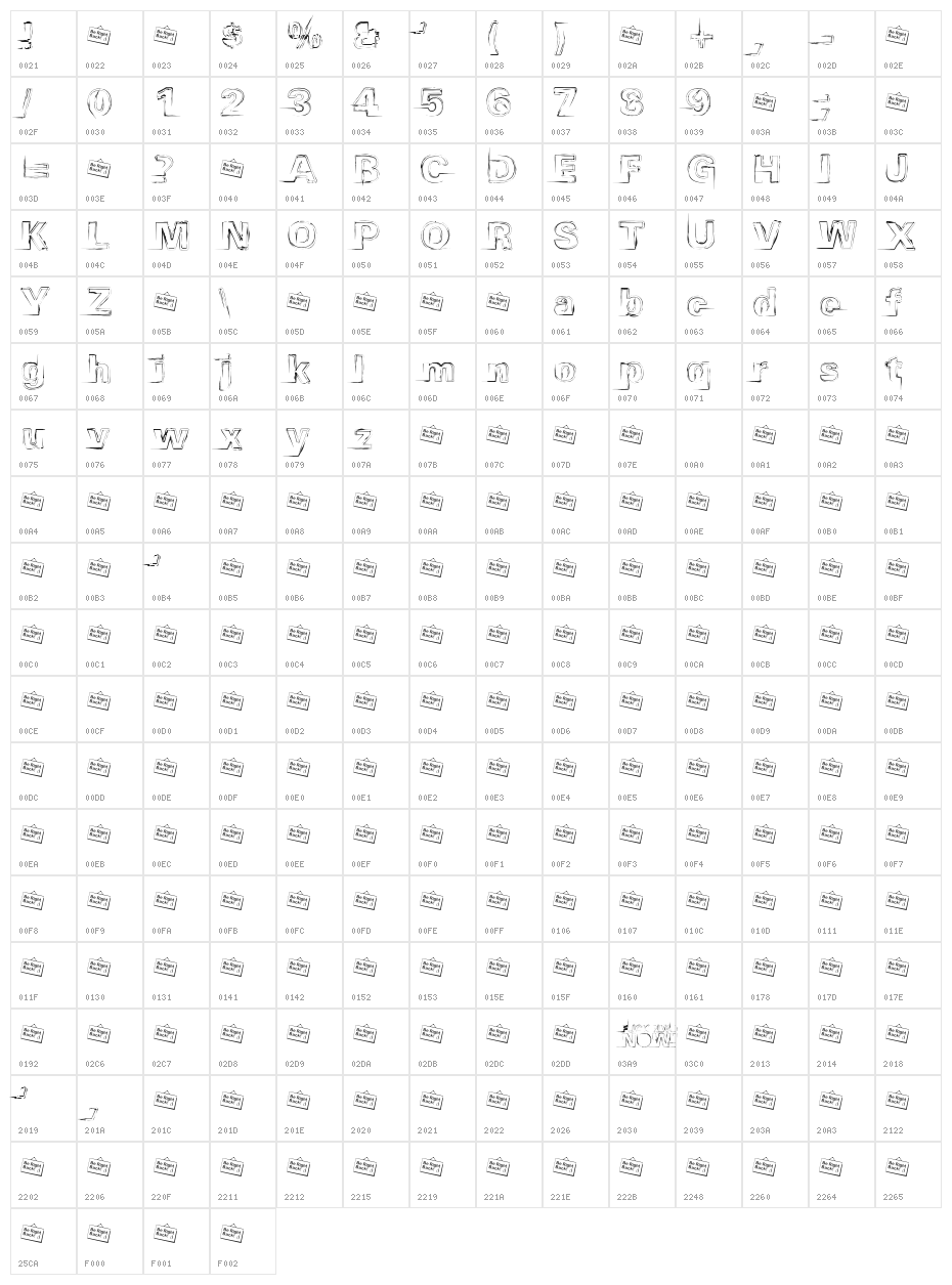 Distopia Black Outlines Character Map