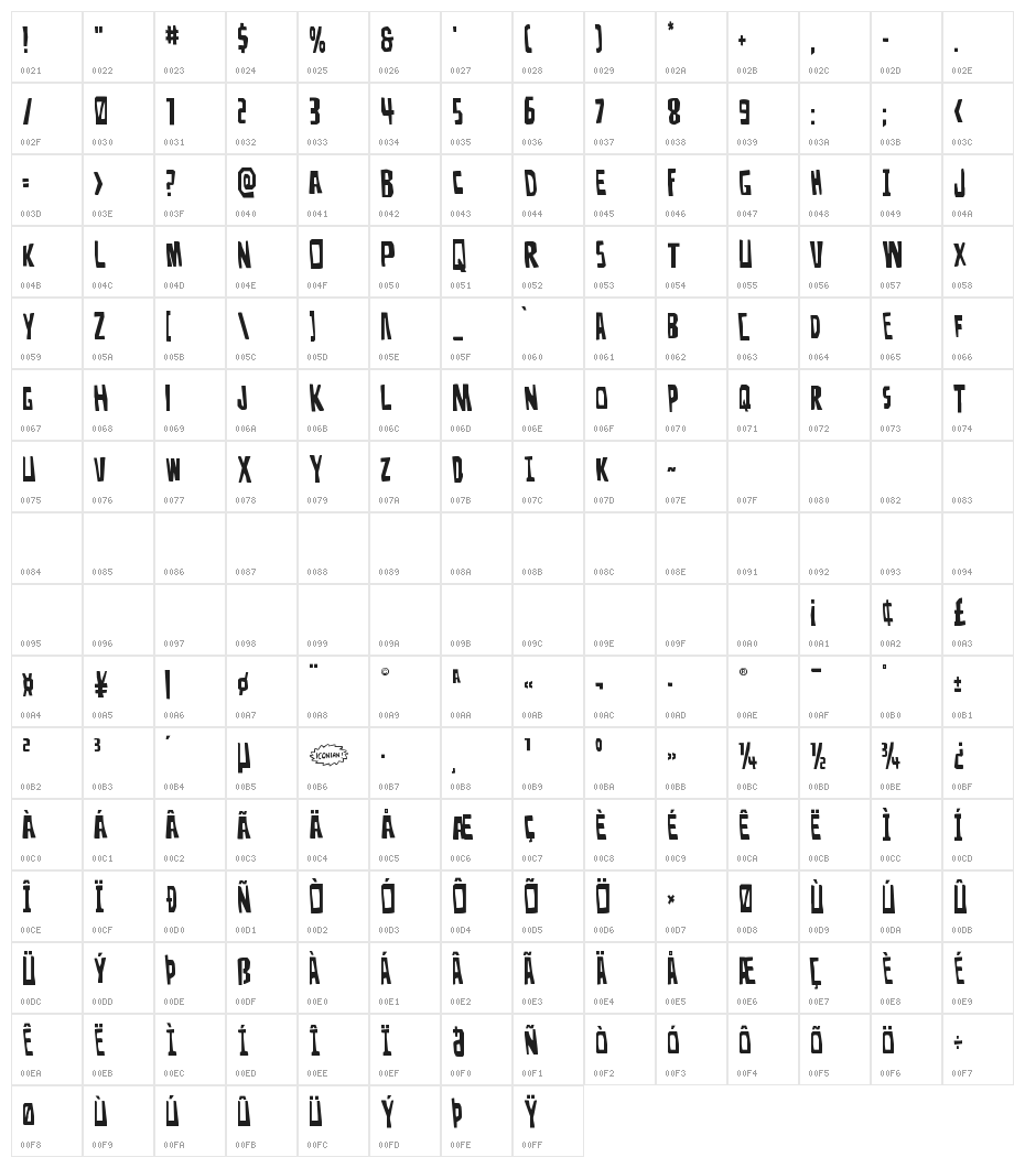 Disturbia Rotalic 2 Character Map