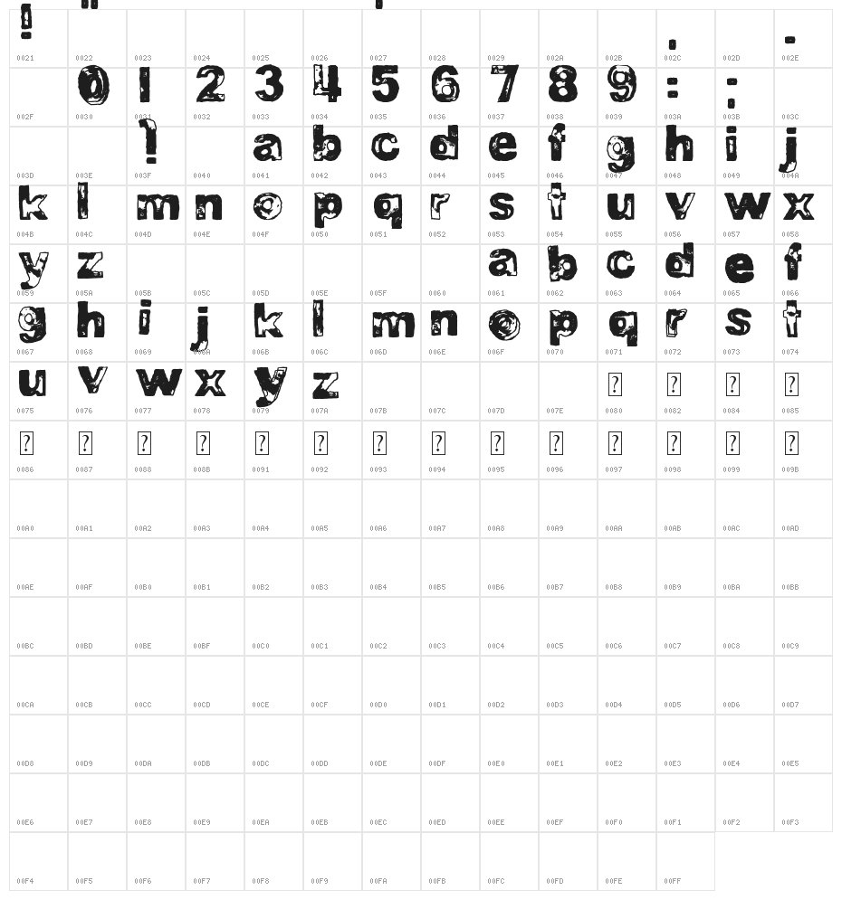 DJB BAD STAMP JOB 2 Character Map