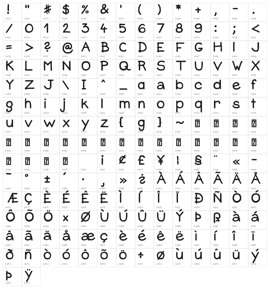 DJB Baby Bump Bold Character Map