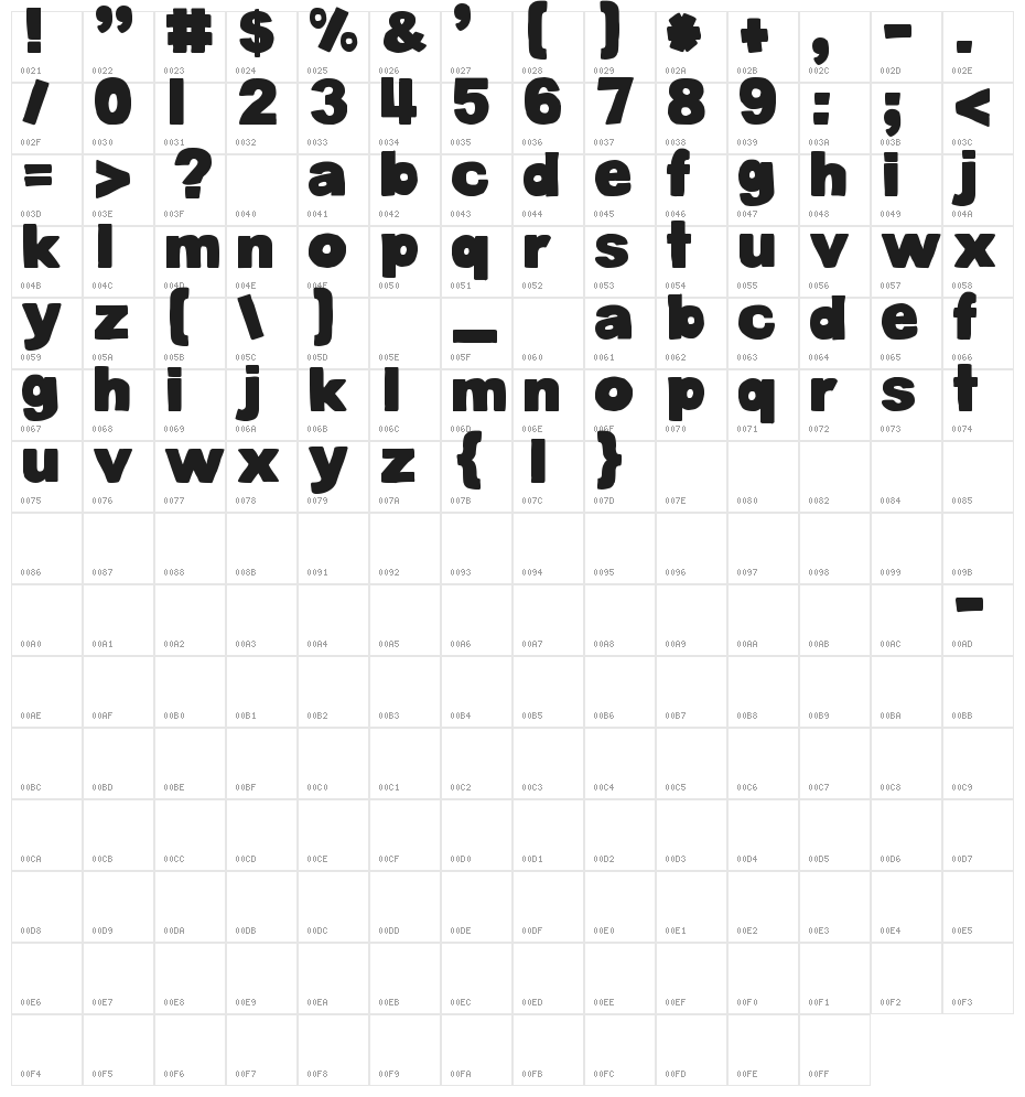 DJB BellyButton-Innie Bold Character Map