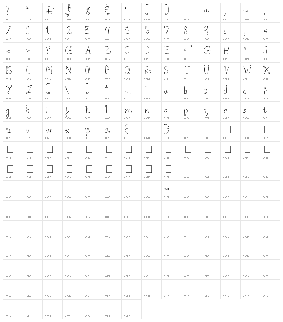 DJB DOODL E DOO Character Map