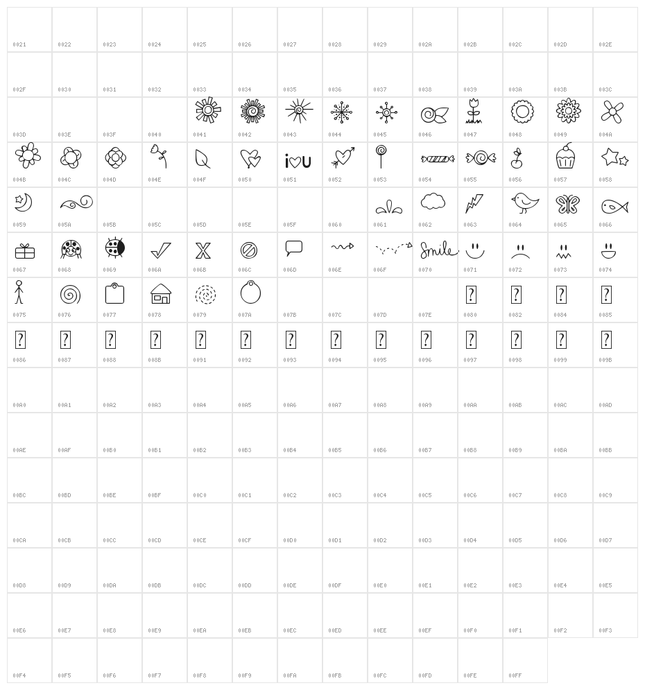 DJB Doodled Bits Character Map
