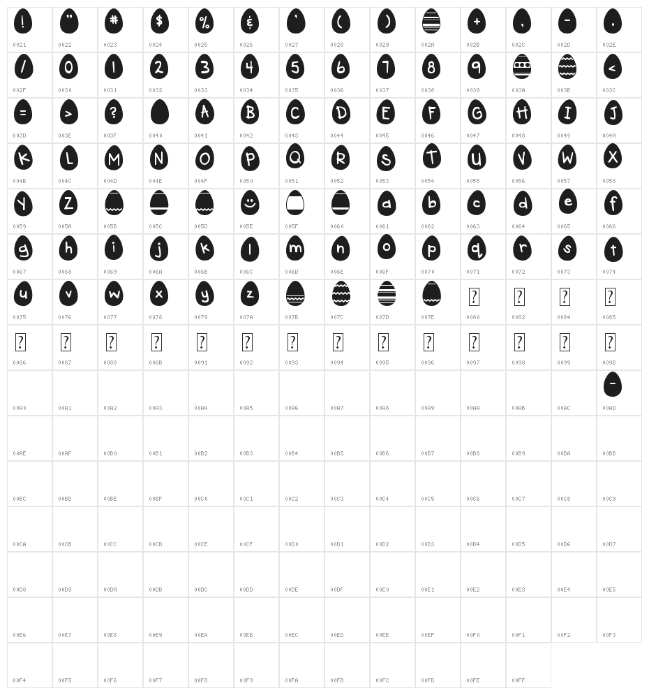 DJB Eggsellent Wobbly Character Map